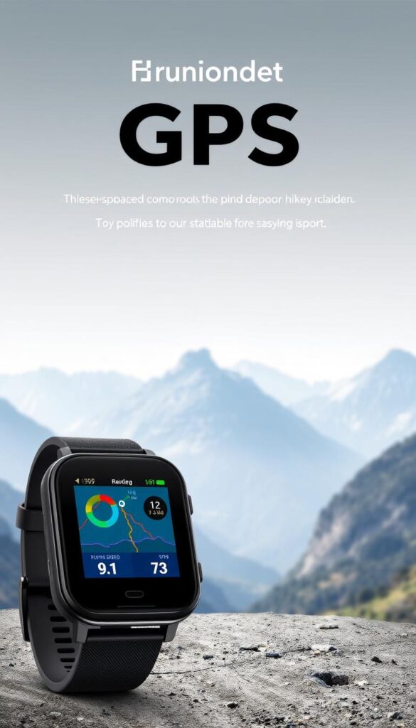 A detailed illustration of a fitness tracker's GPS mode, showcasing its functionality and display. In the foreground, a high-resolution, close-up view of the tracker's screen, displaying a vibrant and intuitive GPS interface with route tracking, elevation, and speed data. The middle ground features the tracker device itself, rendered with a sleek, modern design and premium materials. In the background, a serene, mountainous landscape unfolds, highlighting the tracker's intended use for outdoor activities and adventures. The lighting is natural and diffused, creating a sense of depth and atmosphere. The overall tone is one of technical precision, outdoor exploration, and a focus on the tracker's GPS capabilities to support hikers and trekkers.