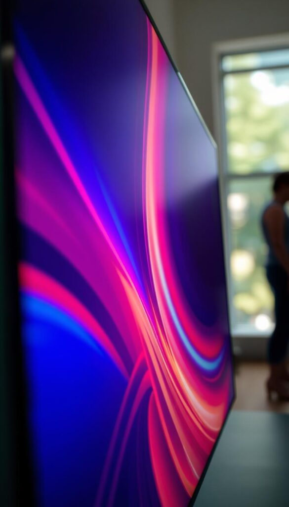 A close-up view of a high-performance display showcasing vibrant and lifelike colors, with deep blacks and crisp, detailed textures. The screen is bathed in natural, diffused lighting, casting a warm, cinematic glow that enhances the visual quality. The display exhibits a sleek, seamless design with minimal bezels, creating a modern and premium aesthetic. The image should convey a sense of clarity, sharpness, and visual fidelity, highlighting the display's exceptional performance and quality. A close-up view of a high-performance display showcasing vibrant and lifelike colors, with deep blacks and crisp, detailed textures. The screen is bathed in natural, diffused lighting, casting a warm, cinematic glow that enhances the visual quality. The display exhibits a sleek, seamless design with minimal bezels, creating a modern and premium aesthetic. The image should convey a sense of clarity, sharpness, and visual fidelity, highlighting the display's exceptional performance and quality.