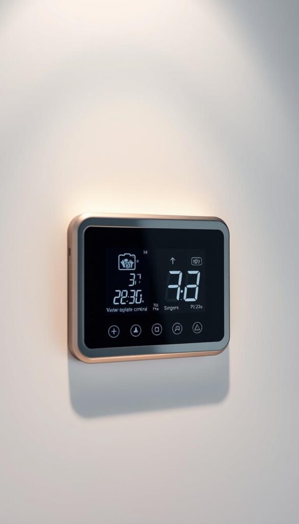 A digital temperature control panel, its sleek display showcasing precise numerical readouts against a minimalist, high-tech backdrop. The panel's polished metal frame and glossy touchscreen interface convey a sense of modern, sophisticated design. Soft, indirect lighting illuminates the display, casting a warm glow and creating a subtle, ambient atmosphere. The panel is positioned within a clean, uncluttered setting, allowing it to take center stage and emphasize its intuitive, user-friendly functionality. The overall composition highlights the digital temperature control's seamless integration into a contemporary, technology-driven environment. A digital temperature control panel, its sleek display showcasing precise numerical readouts against a minimalist, high-tech backdrop. The panel's polished metal frame and glossy touchscreen interface convey a sense of modern, sophisticated design. Soft, indirect lighting illuminates the display, casting a warm glow and creating a subtle, ambient atmosphere. The panel is positioned within a clean, uncluttered setting, allowing it to take center stage and emphasize its intuitive, user-friendly functionality. The overall composition highlights the digital temperature control's seamless integration into a contemporary, technology-driven environment.