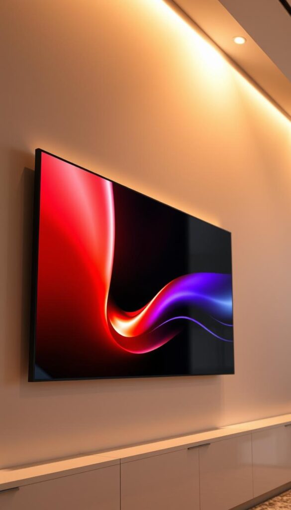 A sleek, modern OLED display panel shimmers under warm, diffused lighting, showcasing its vibrant colors and deep, inky blacks. The screen is set against a minimalist, high-tech backdrop, with clean lines and a subtle metallic accent. The composition highlights the display's thin profile and seamless integration into a modern living space. The overall atmosphere is one of sophistication and technological advancement, reflecting the cutting-edge nature of OLED technology. A sleek, modern OLED display panel shimmers under warm, diffused lighting, showcasing its vibrant colors and deep, inky blacks. The screen is set against a minimalist, high-tech backdrop, with clean lines and a subtle metallic accent. The composition highlights the display's thin profile and seamless integration into a modern living space. The overall atmosphere is one of sophistication and technological advancement, reflecting the cutting-edge nature of OLED technology.