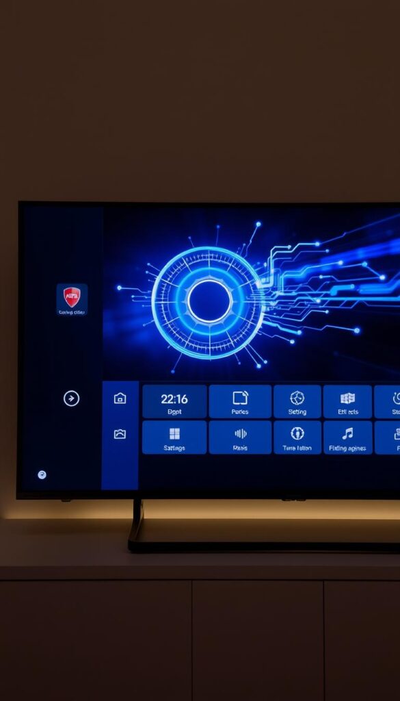 A sleek, modern smart TV interface with a clean, minimalist design. In the foreground, a simplified menu system with intuitive icons and controls, inviting the user to explore its various features. The middle ground showcases the TV's advanced connectivity, with smooth animations and responsive touchscreen interactions. In the background, a subtle yet striking visual representation of the latest technology powering the device, hinting at the innovation and sophistication behind the smart TV experience. Soft, diffused lighting creates a warm, inviting atmosphere, reflecting the user-friendly nature of the smart TV's settings and customization options. A sleek, modern smart TV interface with a clean, minimalist design. In the foreground, a simplified menu system with intuitive icons and controls, inviting the user to explore its various features. The middle ground showcases the TV's advanced connectivity, with smooth animations and responsive touchscreen interactions. In the background, a subtle yet striking visual representation of the latest technology powering the device, hinting at the innovation and sophistication behind the smart TV experience. Soft, diffused lighting creates a warm, inviting atmosphere, reflecting the user-friendly nature of the smart TV's settings and customization options.