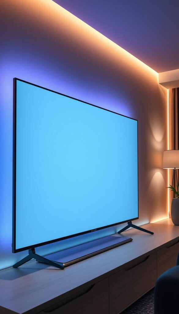 A sleek, modern smart TV with a seamless, intuitive touch screen interface. The display features a clean, minimalist design with slim bezels, blending seamlessly into a contemporary living space. Soft, diffused lighting illuminates the screen, creating a warm, inviting atmosphere. The intuitive touch controls allow for effortless navigation and interaction, offering a truly immersive and user-friendly experience. The TV's elegant, brushed metal chassis conveys a premium, high-quality feel, while the slim profile maintains a modern, space-saving aesthetic. Attention to detail is evident in the ergonomic design and responsive touch sensitivity, elevating the overall user experience. A sleek, modern smart TV with a seamless, intuitive touch screen interface. The display features a clean, minimalist design with slim bezels, blending seamlessly into a contemporary living space. Soft, diffused lighting illuminates the screen, creating a warm, inviting atmosphere. The intuitive touch controls allow for effortless navigation and interaction, offering a truly immersive and user-friendly experience. The TV's elegant, brushed metal chassis conveys a premium, high-quality feel, while the slim profile maintains a modern, space-saving aesthetic. Attention to detail is evident in the ergonomic design and responsive touch sensitivity, elevating the overall user experience.