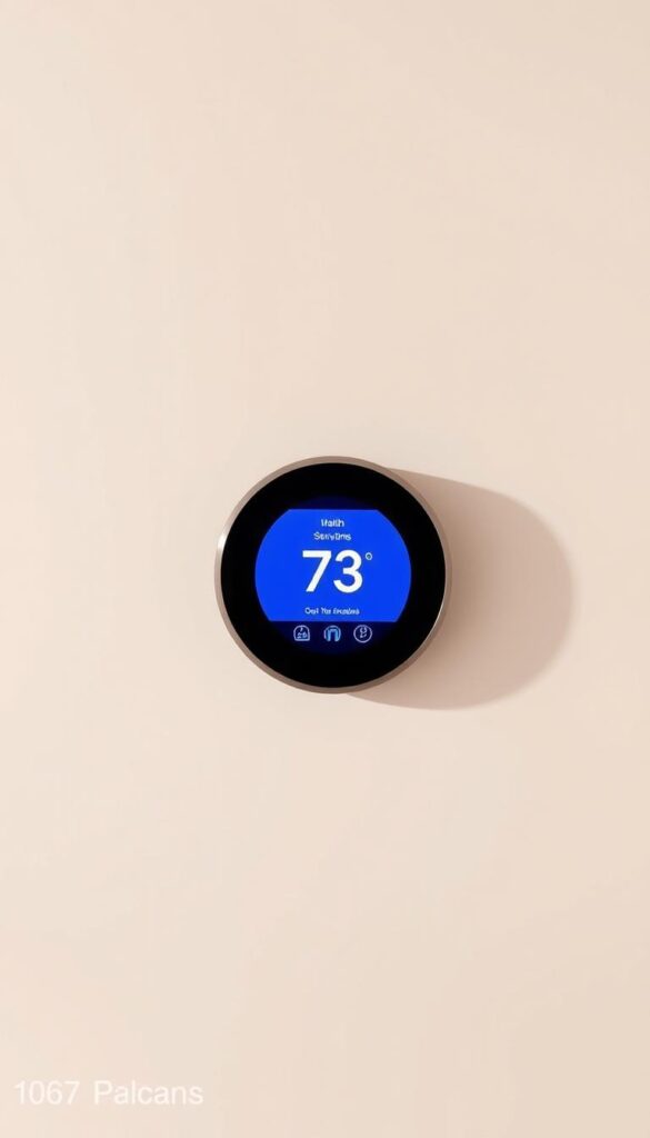 A sleek, modern touchscreen thermostat with a crisp display and a minimalist, streamlined design. The thermostat is mounted on a neutral-colored wall, casting a soft, even light across its surface. The touch interface is intuitive and responsive, with clearly labeled controls and a clean, user-friendly layout. The device exudes a sense of technological sophistication and seamless integration into the contemporary smart home environment. The overall composition highlights the thermostat's key features and emphasizes its role as a central control point for the home's climate system. A sleek, modern touchscreen thermostat with a crisp display and a minimalist, streamlined design. The thermostat is mounted on a neutral-colored wall, casting a soft, even light across its surface. The touch interface is intuitive and responsive, with clearly labeled controls and a clean, user-friendly layout. The device exudes a sense of technological sophistication and seamless integration into the contemporary smart home environment. The overall composition highlights the thermostat's key features and emphasizes its role as a central control point for the home's climate system.