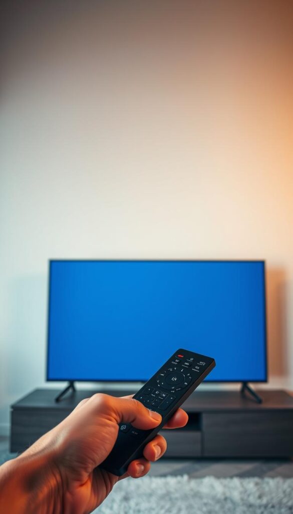 Crisp and vivid image of an elegant modern smart TV, showcasing its sleek design and cutting-edge display capabilities. The TV is set against a minimalist backdrop, with clean lines and subtle lighting highlighting its premium construction. In the foreground, a hand holds a modern remote control, emphasizing the intuitive user experience. The overall scene conveys a sense of sophistication and the effortless enjoyment of high-quality streaming content. Soft shadows and a warm color palette create a welcoming and inviting atmosphere, reflecting the benefits of using a state-of-the-art smart TV for home entertainment. Crisp and vivid image of an elegant modern smart TV, showcasing its sleek design and cutting-edge display capabilities. The TV is set against a minimalist backdrop, with clean lines and subtle lighting highlighting its premium construction. In the foreground, a hand holds a modern remote control, emphasizing the intuitive user experience. The overall scene conveys a sense of sophistication and the effortless enjoyment of high-quality streaming content. Soft shadows and a warm color palette create a welcoming and inviting atmosphere, reflecting the benefits of using a state-of-the-art smart TV for home entertainment.
