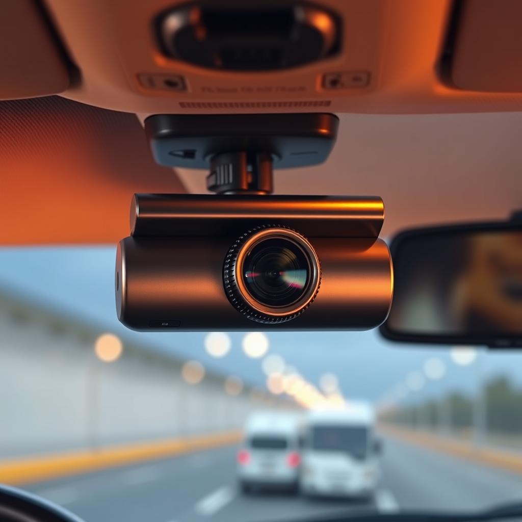 A sleek, modern dashboard camera with a wide-angle lens, mounted discreetly on the windshield of a commercial vehicle. The device's smooth, metallic exterior gleams under warm, diffused lighting, creating a sense of sophistication and technological prowess. In the background, a crisp, high-definition display showcases a live video feed, allowing the driver to monitor the road and their surroundings with ease. The overall composition conveys a seamless integration of advanced features and practicality, perfectly suited for the needs of a commercial application.