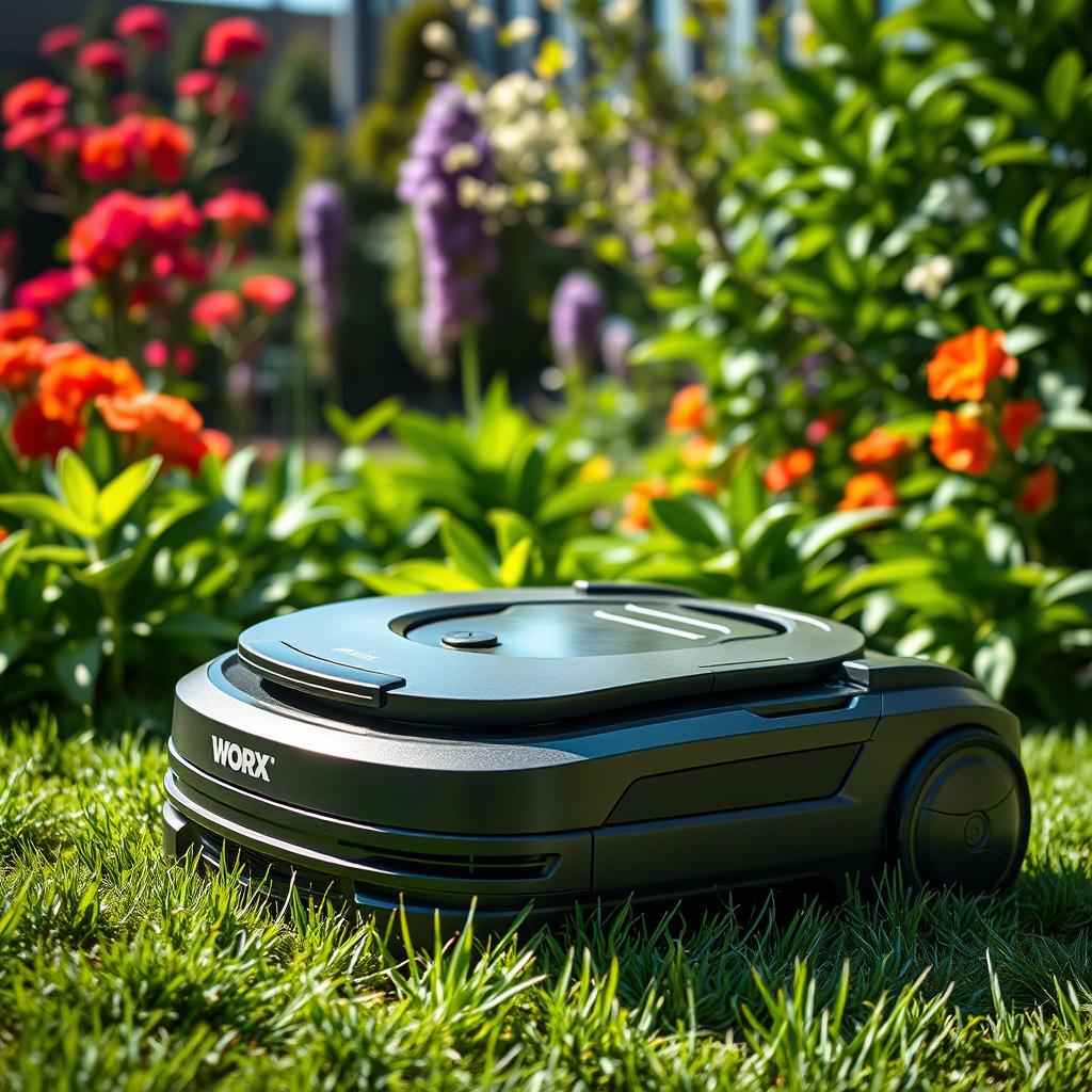 Prompt A detailed, high-resolution image of a Worx Landroid M700 WR142E robotic lawn mower with Landroid Vision WR206E automatic software updates. The robotic mower is positioned in a lush, verdant garden setting with vibrant flora and natural lighting. The mower's sleek, modern design features prominent Worx branding, with a compact, low-profile body and intelligent sensors for precise, autonomous mowing. The scene conveys a sense of efficiency, innovation, and seamless integration of technology with nature, reflecting the advancements in smart home automation and software-driven home and garden maintenance. Prompt A detailed, high-resolution image of a Worx Landroid M700 WR142E robotic lawn mower with Landroid Vision WR206E automatic software updates. The robotic mower is positioned in a lush, verdant garden setting with vibrant flora and natural lighting. The mower's sleek, modern design features prominent Worx branding, with a compact, low-profile body and intelligent sensors for precise, autonomous mowing. The scene conveys a sense of efficiency, innovation, and seamless integration of technology with nature, reflecting the advancements in smart home automation and software-driven home and garden maintenance.